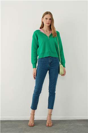 Green  Hooded Zipper Sweatshirt SWC4684YE