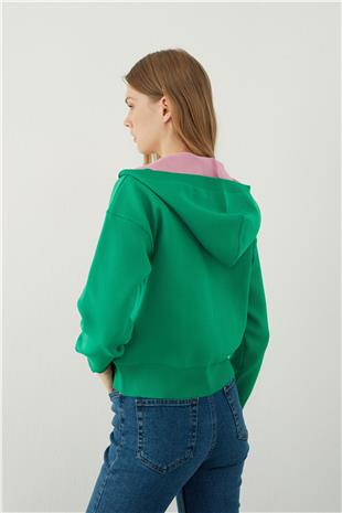 Green  Hooded Zipper Sweatshirt SWC4684YE