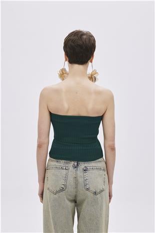 Green Strapless Knitwear Top