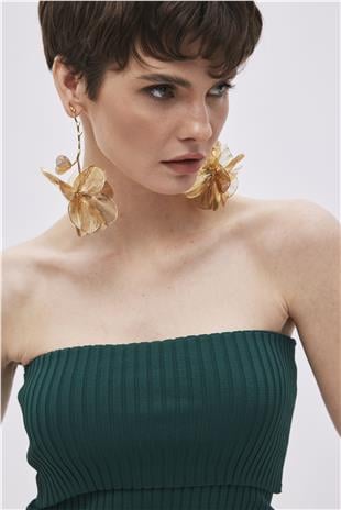 Green Strapless Knitwear Top