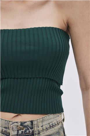 Green Strapless Knitwear Top
