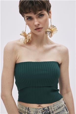 Green Strapless Knitwear Top