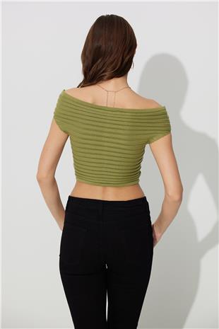 Green Off-the-Shoulder Knitwear Bustier SWK4632YE