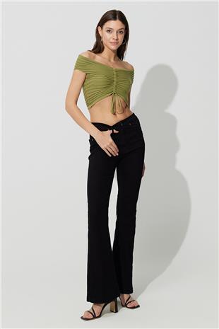 Green Off-the-Shoulder Knitwear Bustier SWK4632YE