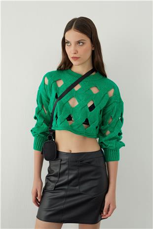 Oversize Pointelle Knitted Crop Sweater