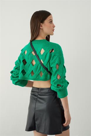 Oversize Pointelle Knitted Crop Sweater