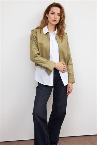 Yeşil Oversize Deri Ceket