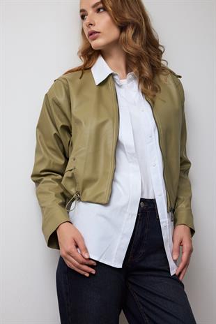 Yeşil Oversize Deri Ceket