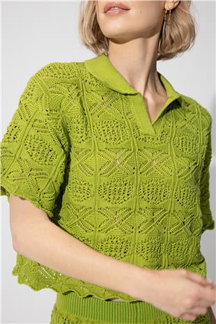 Yellow Polo Collar Sweater Shorts Knitwear Suit SWTK4634-35SA