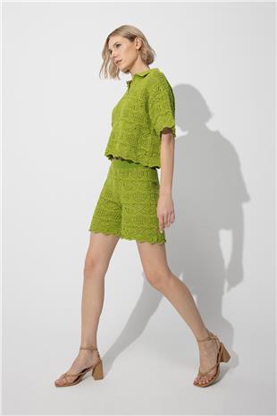 Yellow Polo Collar Sweater Shorts Knitwear Suit SWTK4634-35SA