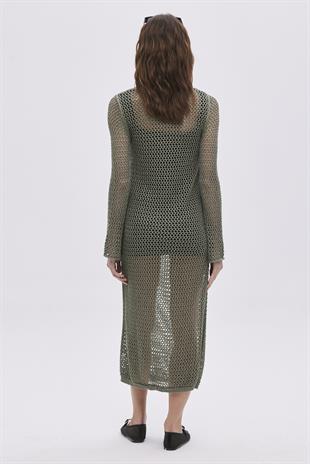 Green Lurex Long Knitwear Dress