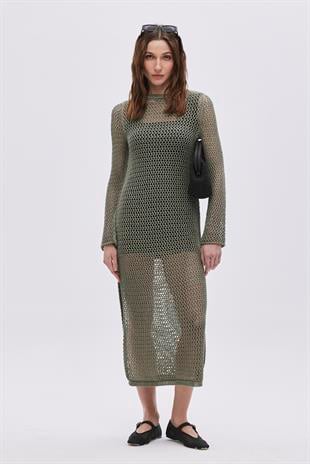 Green Lurex Long Knitwear Dress