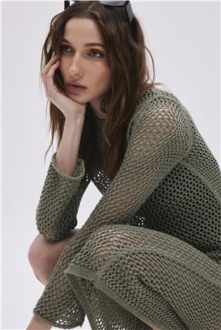 Green Lurex Long Knitwear Dress