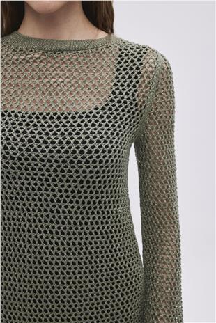 Green Lurex Long Knitwear Dress