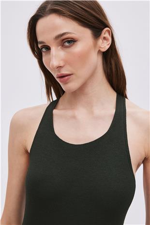 Green Open Back Midi Knitwear Dress