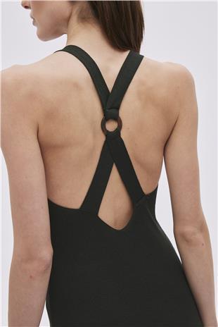 Green Open Back Midi Knitwear Dress