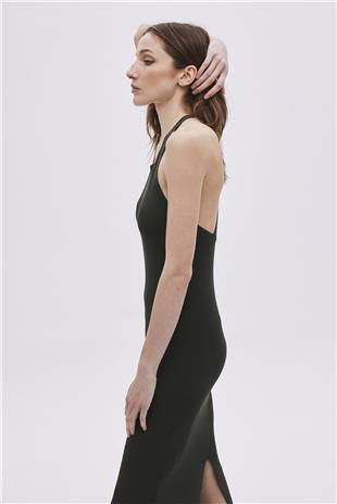 Green Open Back Midi Knitwear Dress