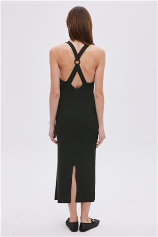 Green Open Back Midi Knitwear Dress