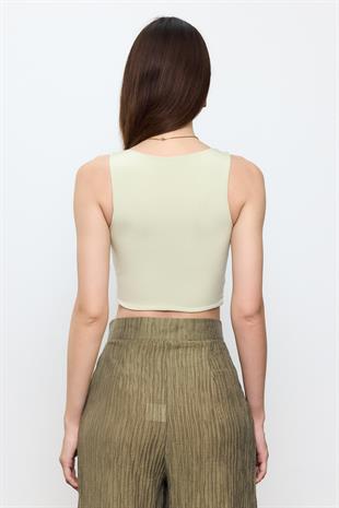 Yeşil Slimfit Crop Top Bluz