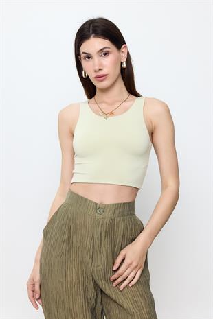 Yeşil Slimfit Crop Top Bluz