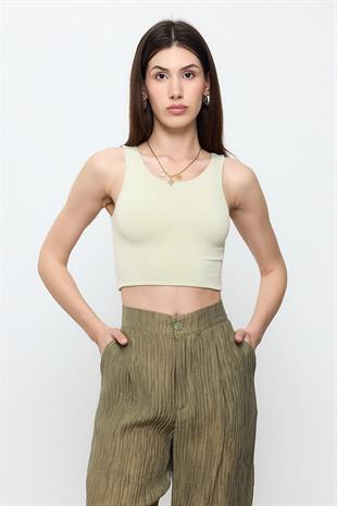 Yeşil Slimfit Crop Top Bluz
