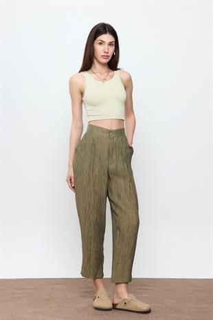 Yeşil Slimfit Crop Top Bluz