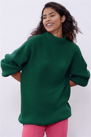 Green Long Tube Sweater SWK4334YE