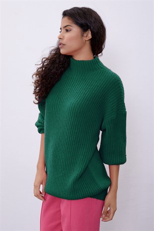 Green Long Tube Sweater SWK4334YE