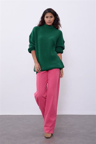 Green Long Tube Sweater SWK4334YE
