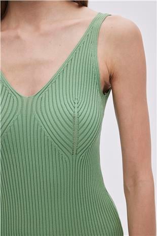 Green V Neck Knitwear Dress