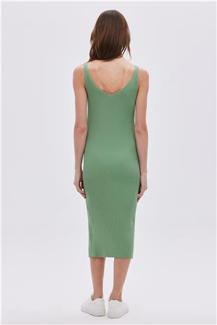 Green V Neck Knitwear Dress