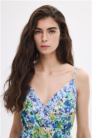 Yeşil Volanlı Mini Elbise