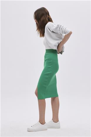 Green  Slit Midi knit Skirt SWS4649YE