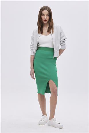 Green  Slit Midi knit Skirt SWS4649YE