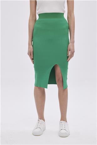 Green  Slit Midi knit Skirt SWS4649YE
