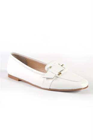 11013 DERİNET KADIN DERİ BABET BEYAZ