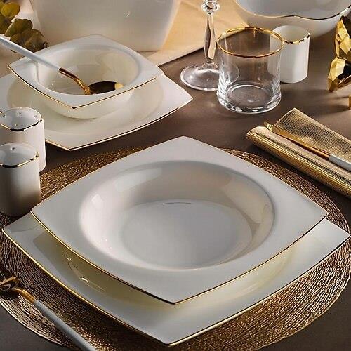 Aryıldız 60 Parça Bone Square Gold Porselen Yemek Takımı Ar31042 