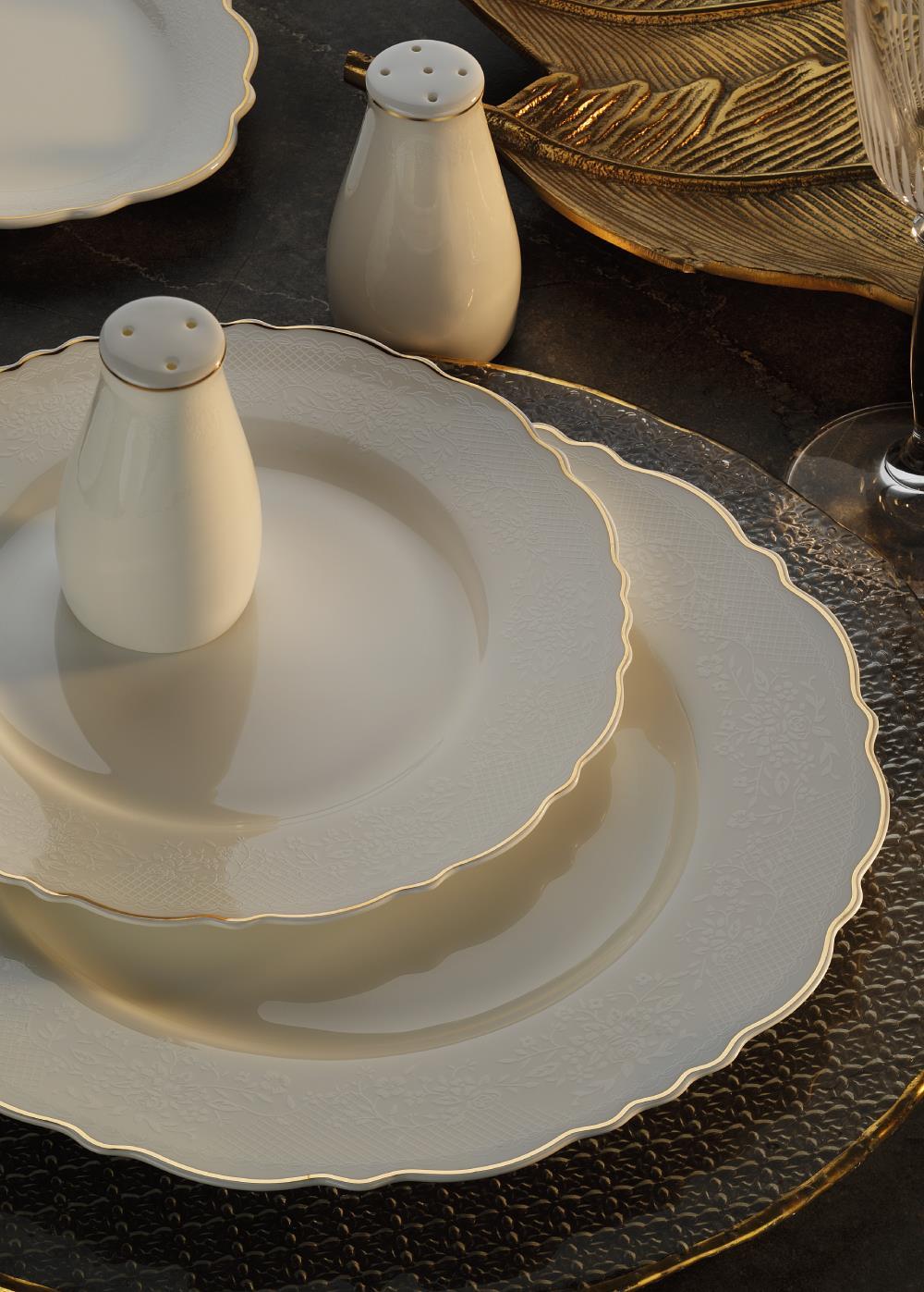 Aryıldız Bone Porselen Wave Gold 60 Parça Yemek Takımı Ar34019 
