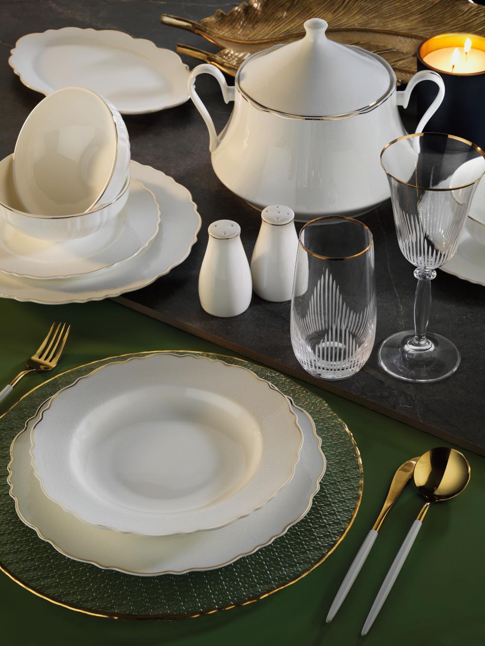 Aryıldız Bone Porselen Wave Gold 60 Parça Yemek Takımı Ar34019 