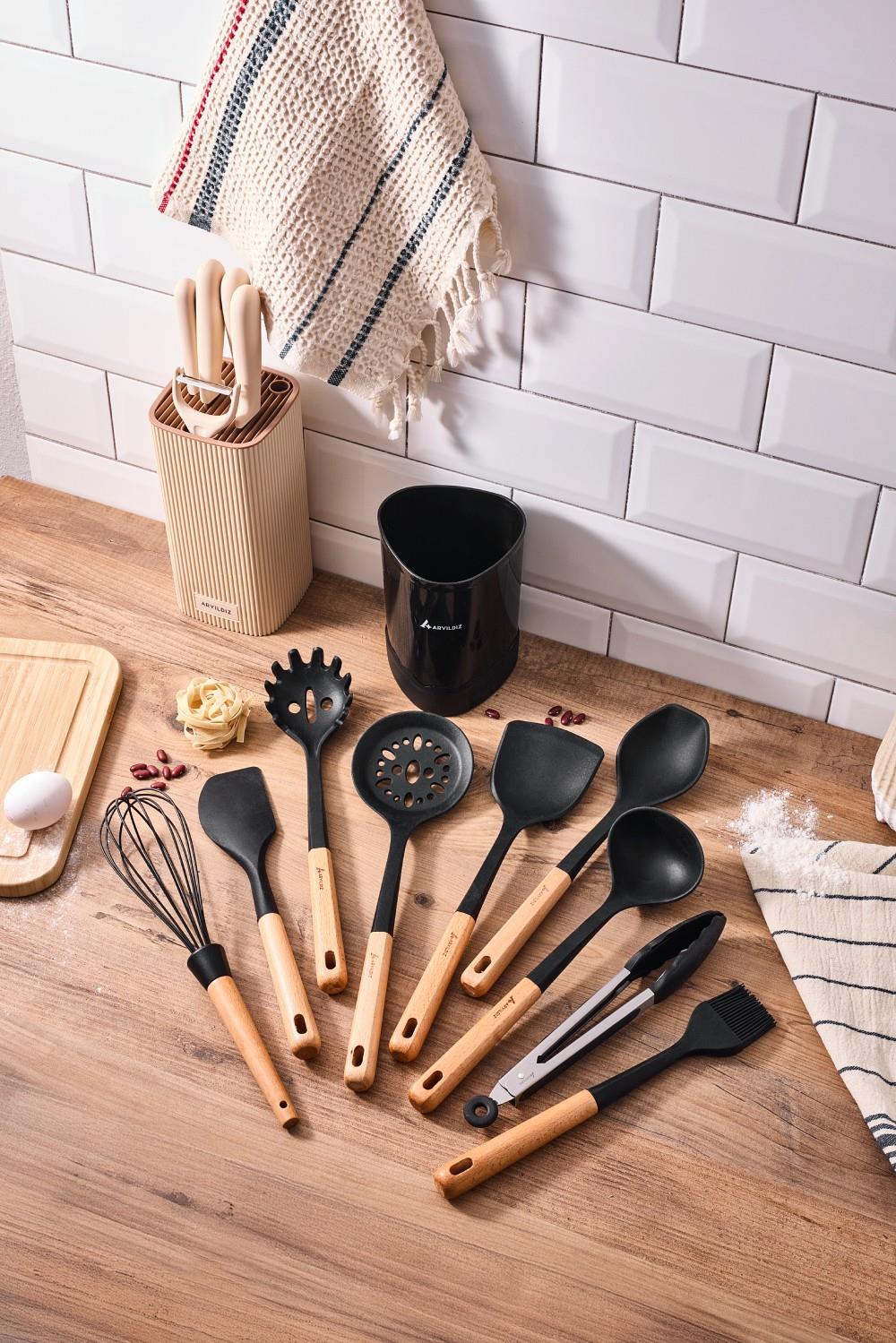 Aryıldız Dailytools Silikon Mutfak Set 10 Parça Ahşap Siyah Ar262986 