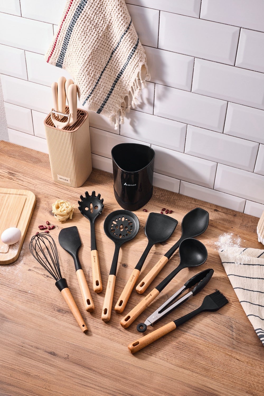 Aryıldız Dailytools Silikon Mutfak Set 10 Parça Ahşap Siyah Ar262986 