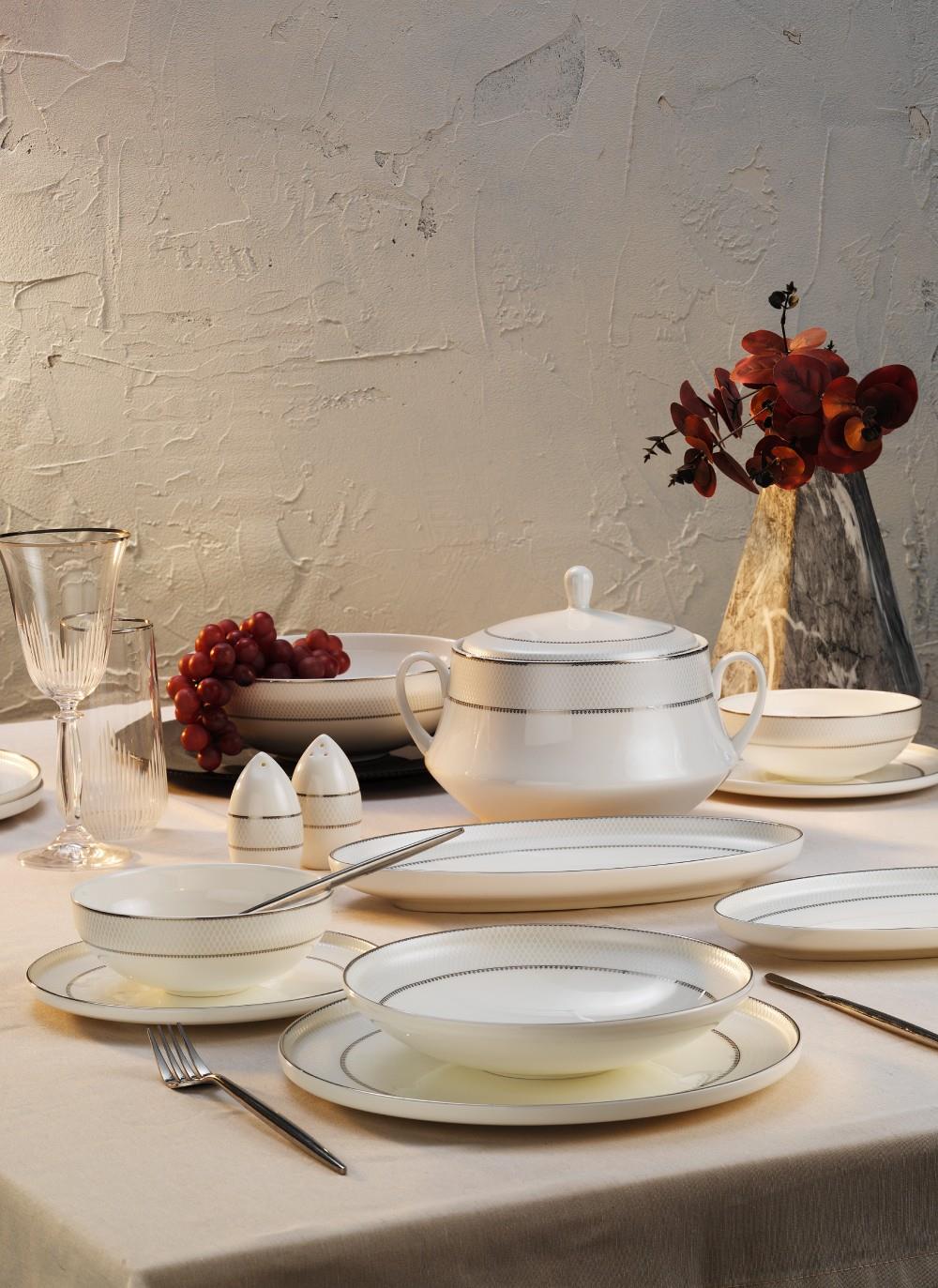 Aryıldız Hn Vanessa 60 Parça Platin Porselen Yemek Takımı Ar252963 