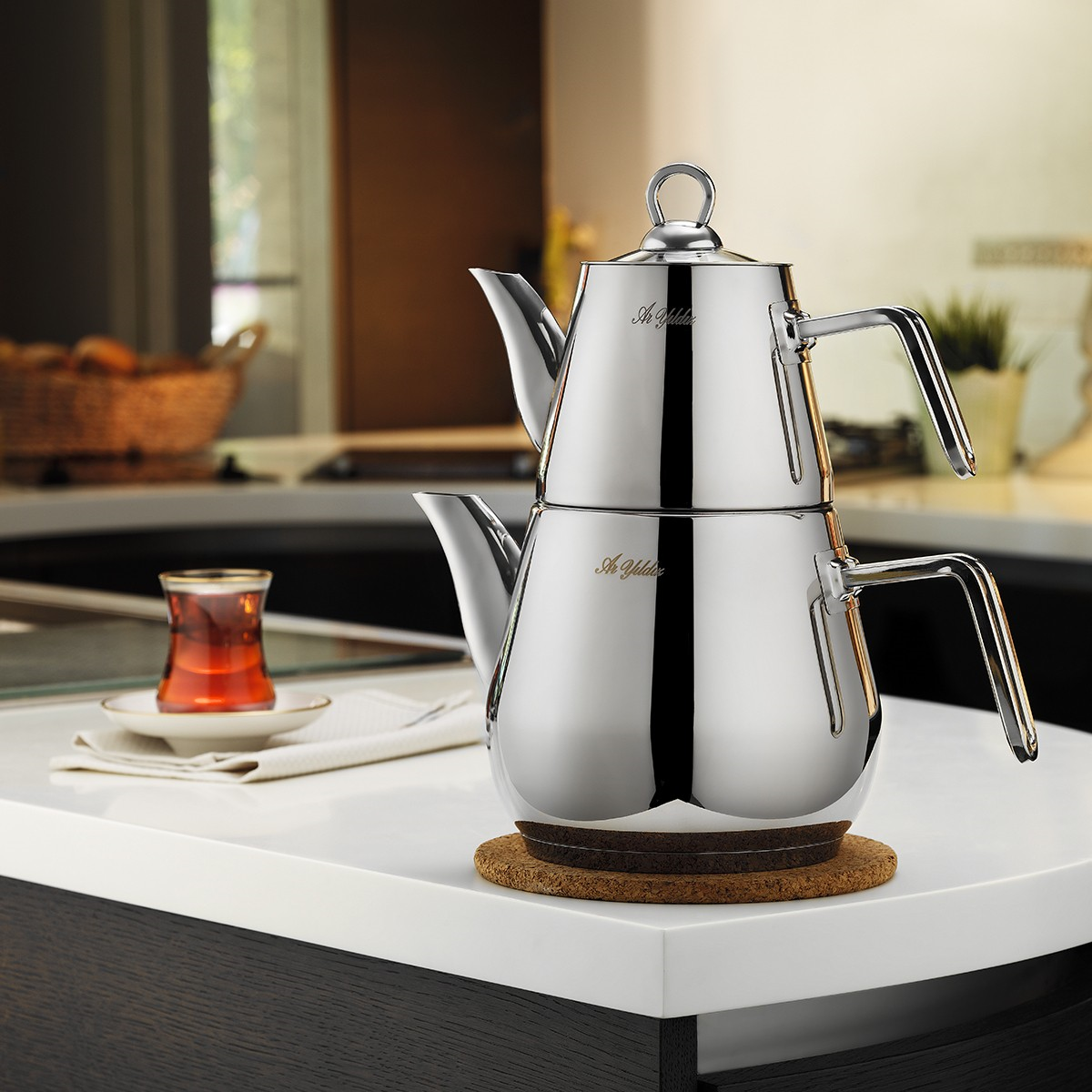 Aryıldız Solid Orta Boy Çelik Çaydanlık Takımı 1,5 Litre Ar243053 
