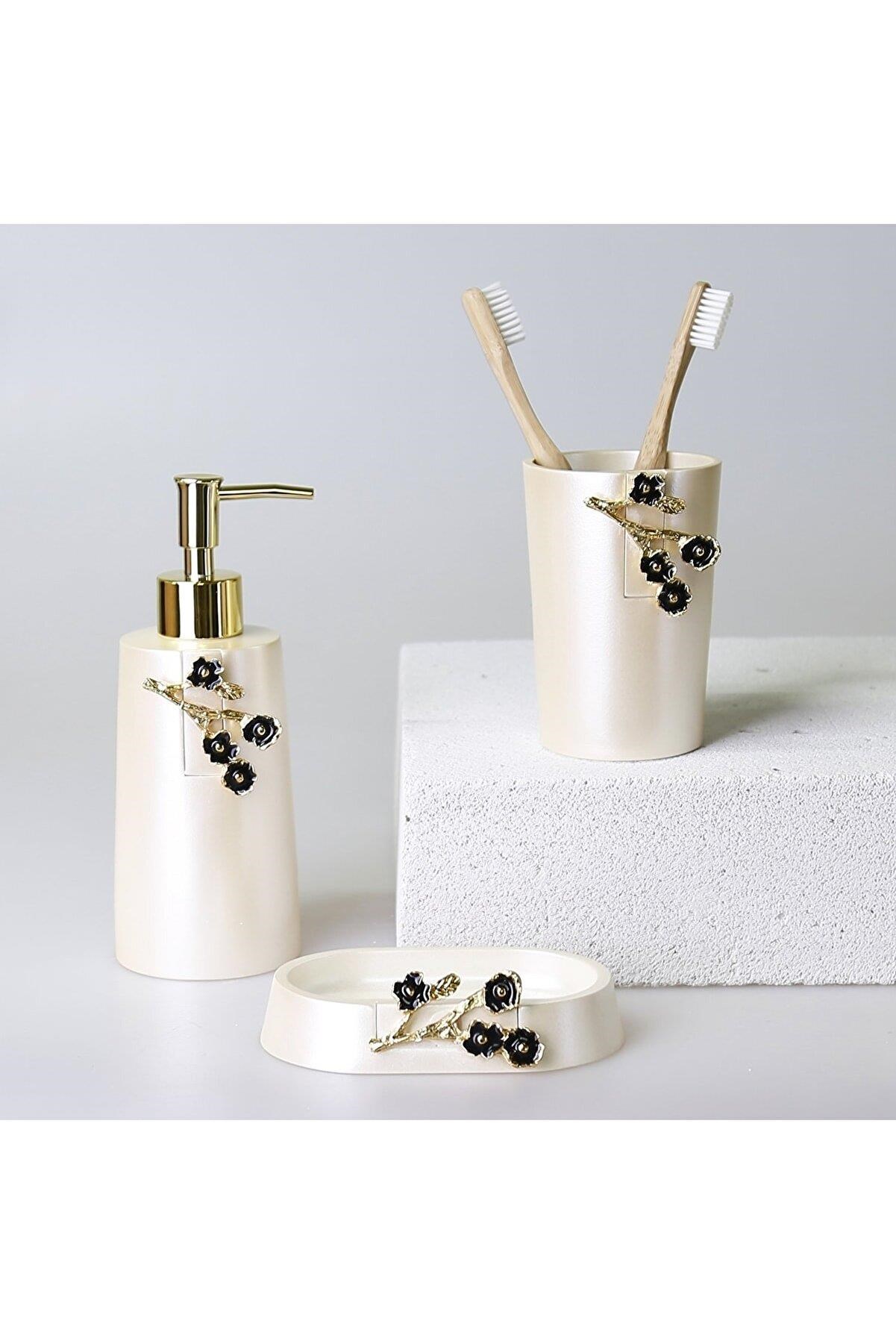 By Selim Bergamo İnci 5 Parça Polyester Banyo Seti 