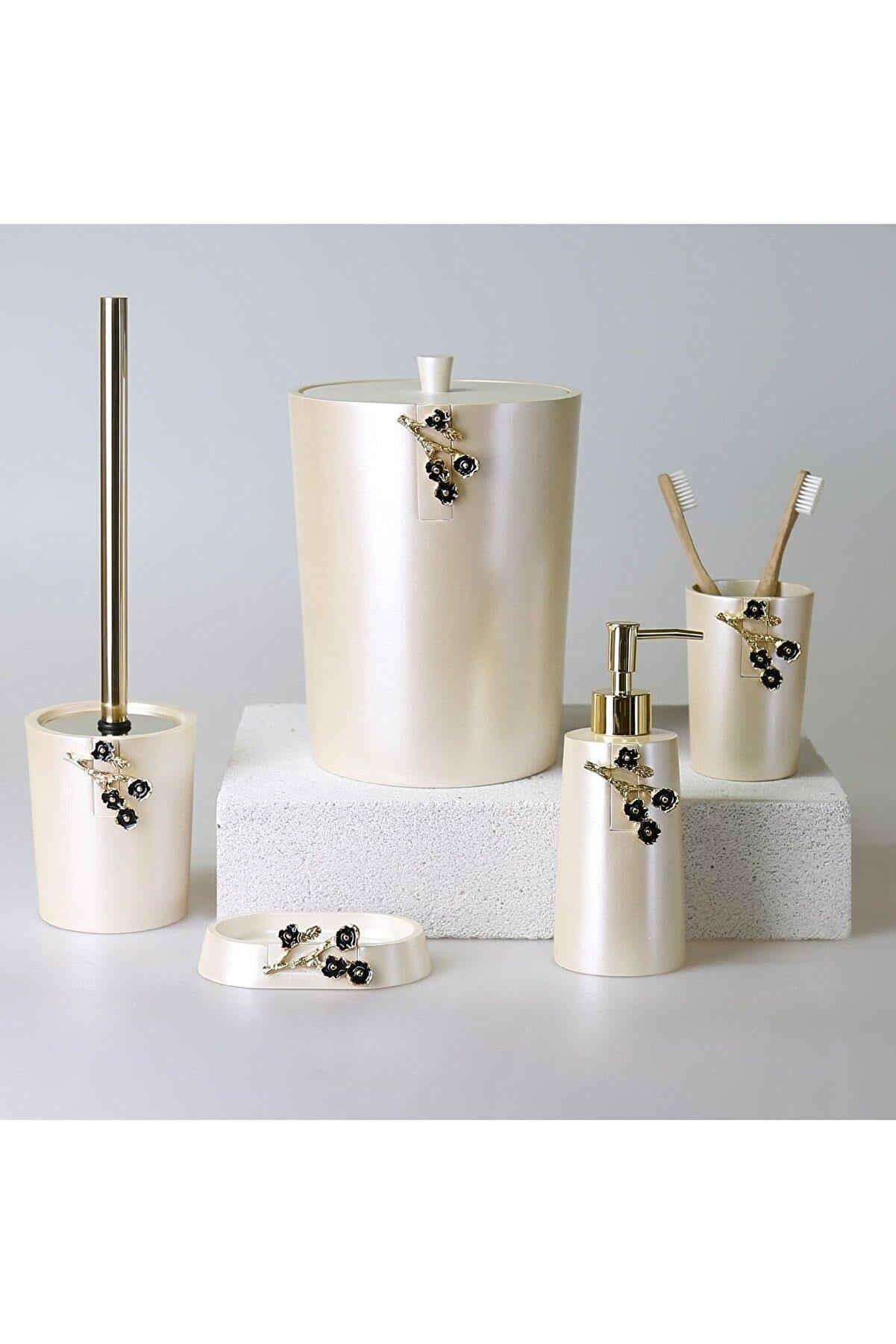 By Selim Bergamo İnci 5 Parça Polyester Banyo Seti 