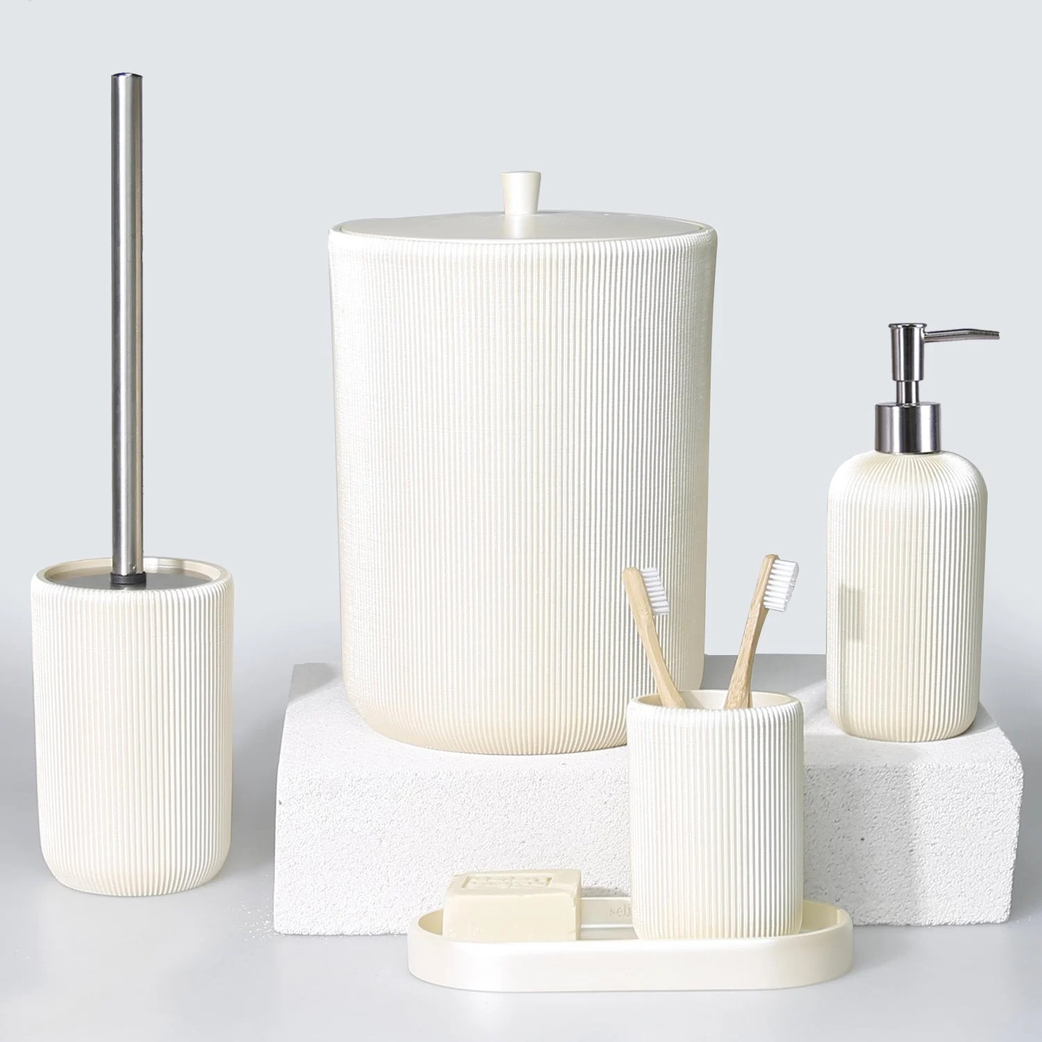 By Selim Lydia İnci 5 Parça Polyester Banyo Seti 