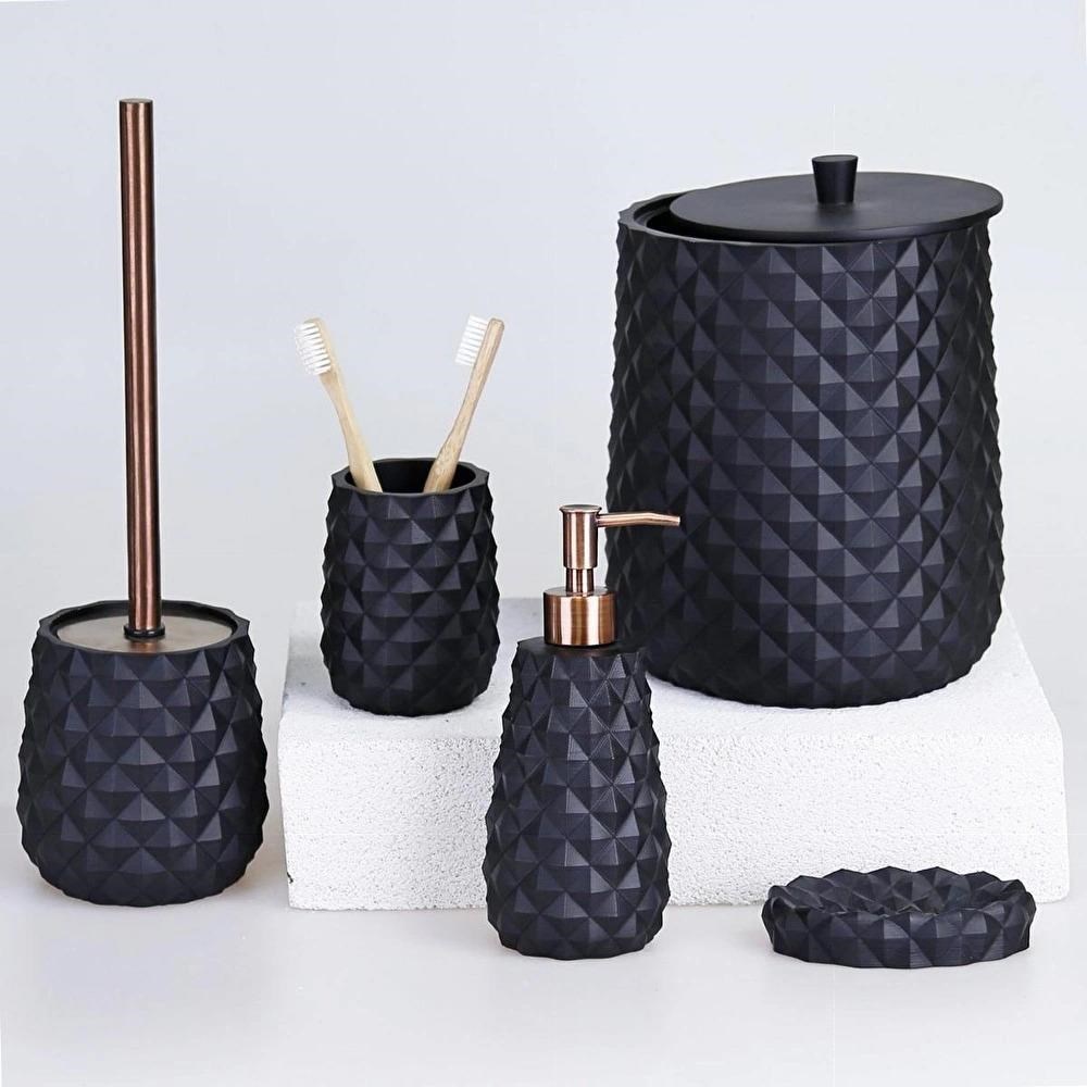 By Selim Piramit Siyah 5 Parça Polyester Banyo Seti 