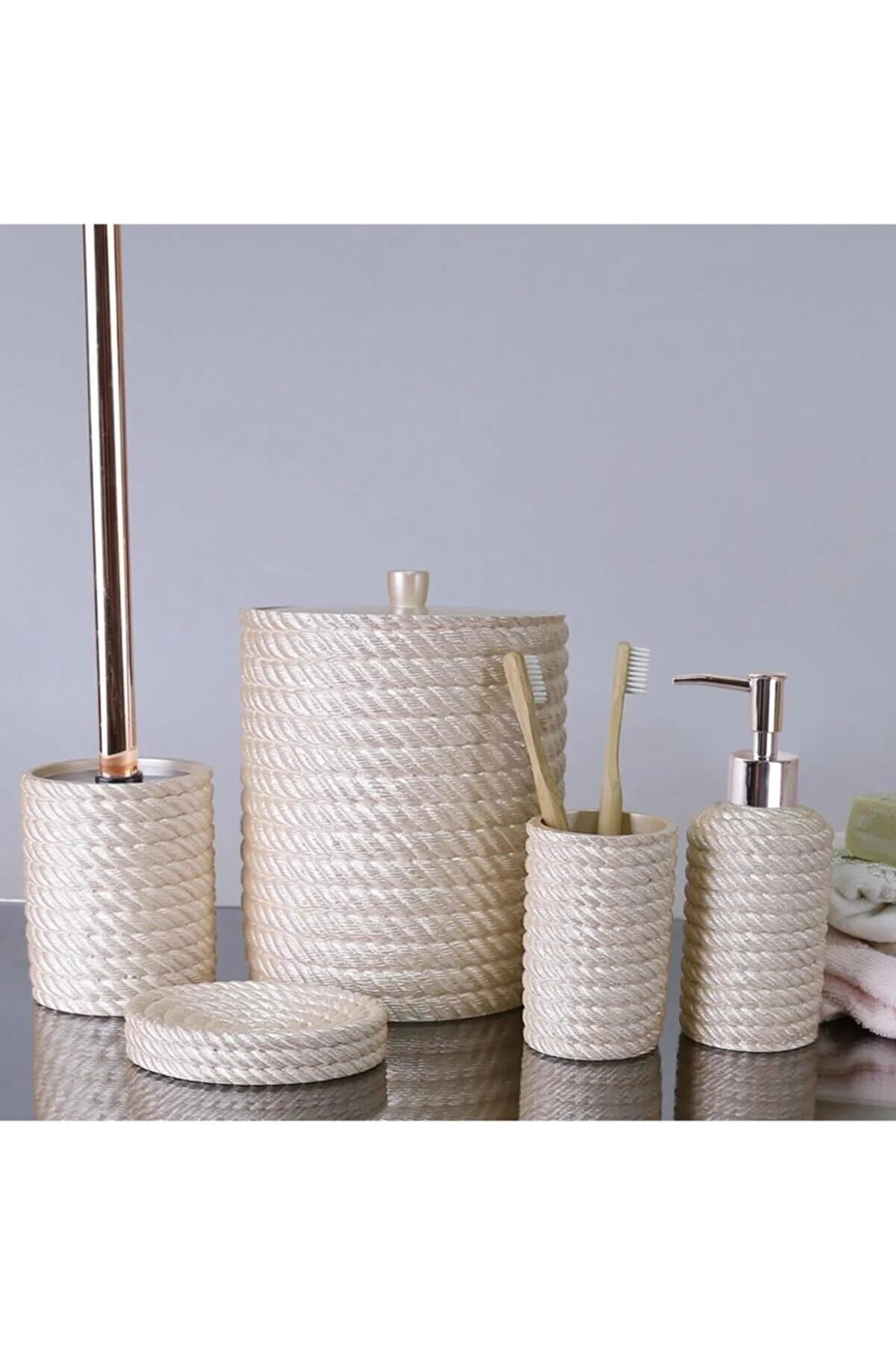 By Selim Rope İnci 5 Parça Polyester Banyo Seti 