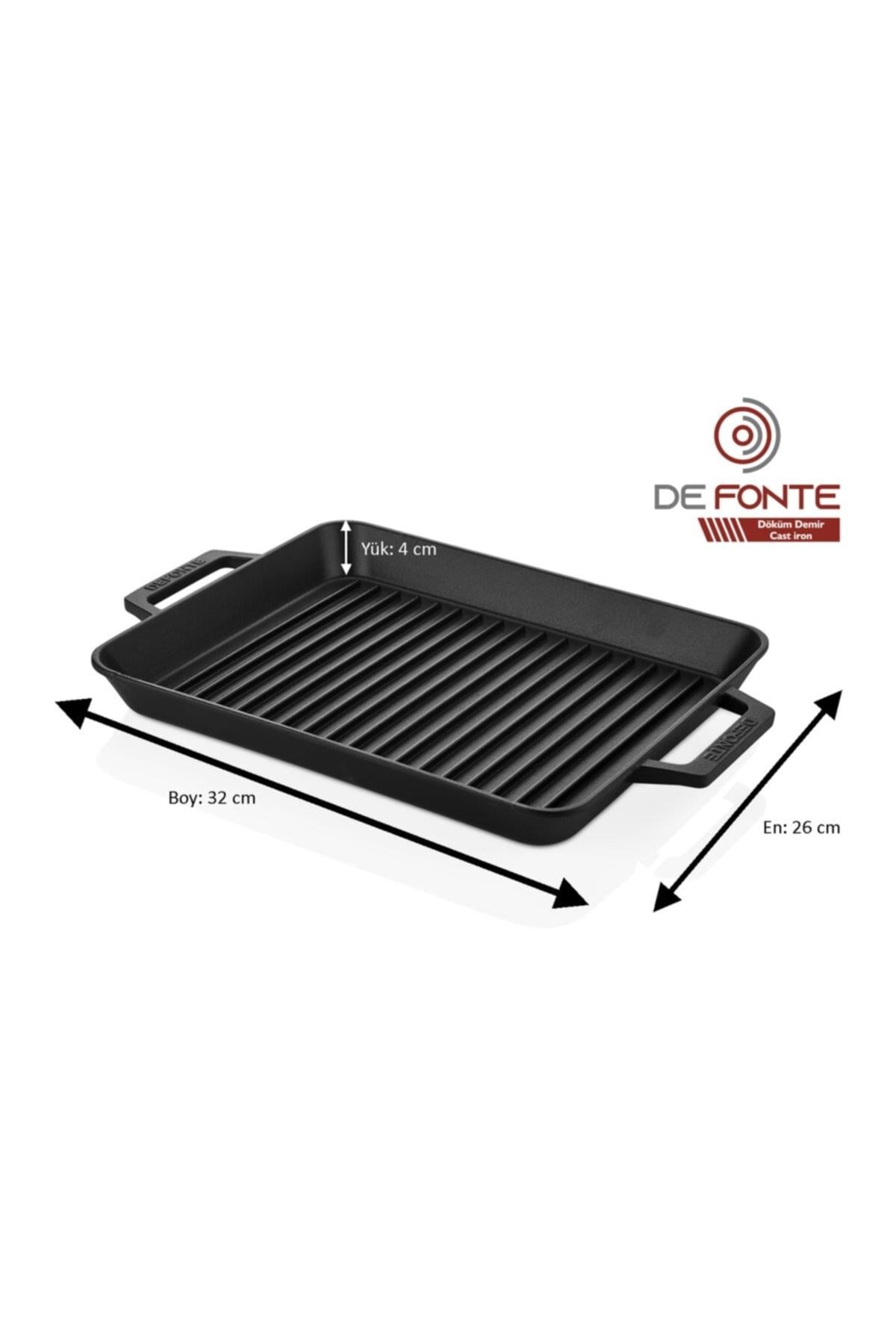 De Fonte Döküm Demir 26x32 cm Dikdörtgen Izgara/Grill Tava Dfn2632 
