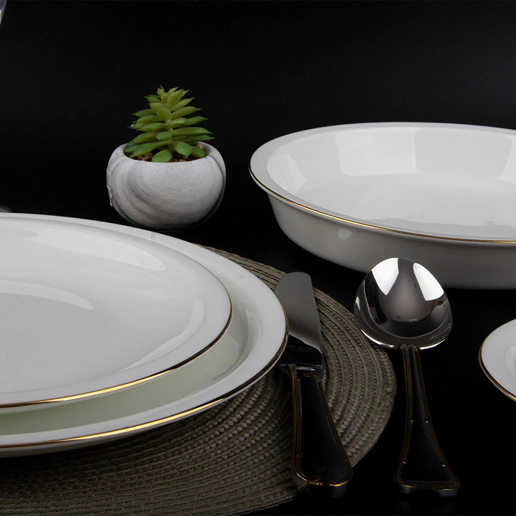 Evaliza Alaia Gold 2mm Altın 12 Kişilik 60 Parça Porselen Yemek Takımı 